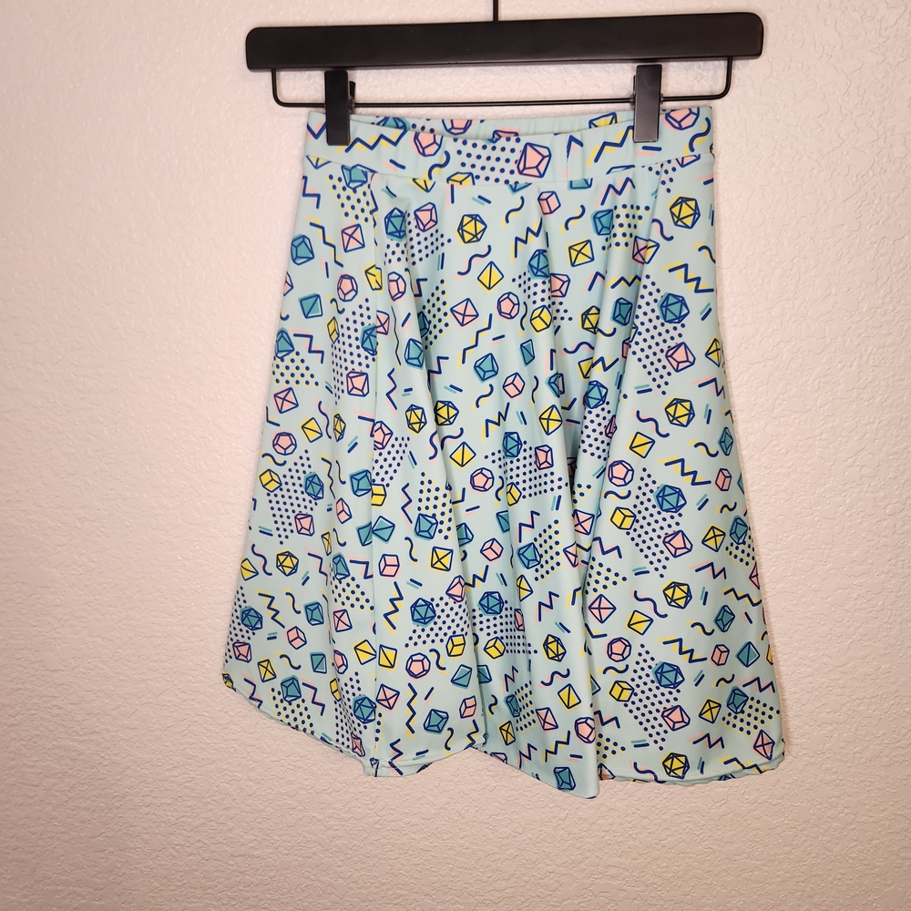 Paola's Pixels Womens 90's Dice Skater Skirt Blue Pink Yellow Mini Cute Small - Picture 3 of 13